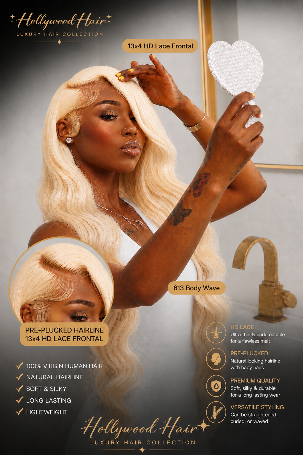 HD Lace 13X4 613 Blonde "BOMBSHELL" Body Wave Frontal~ Platinum Collection | 613 Raw Hair