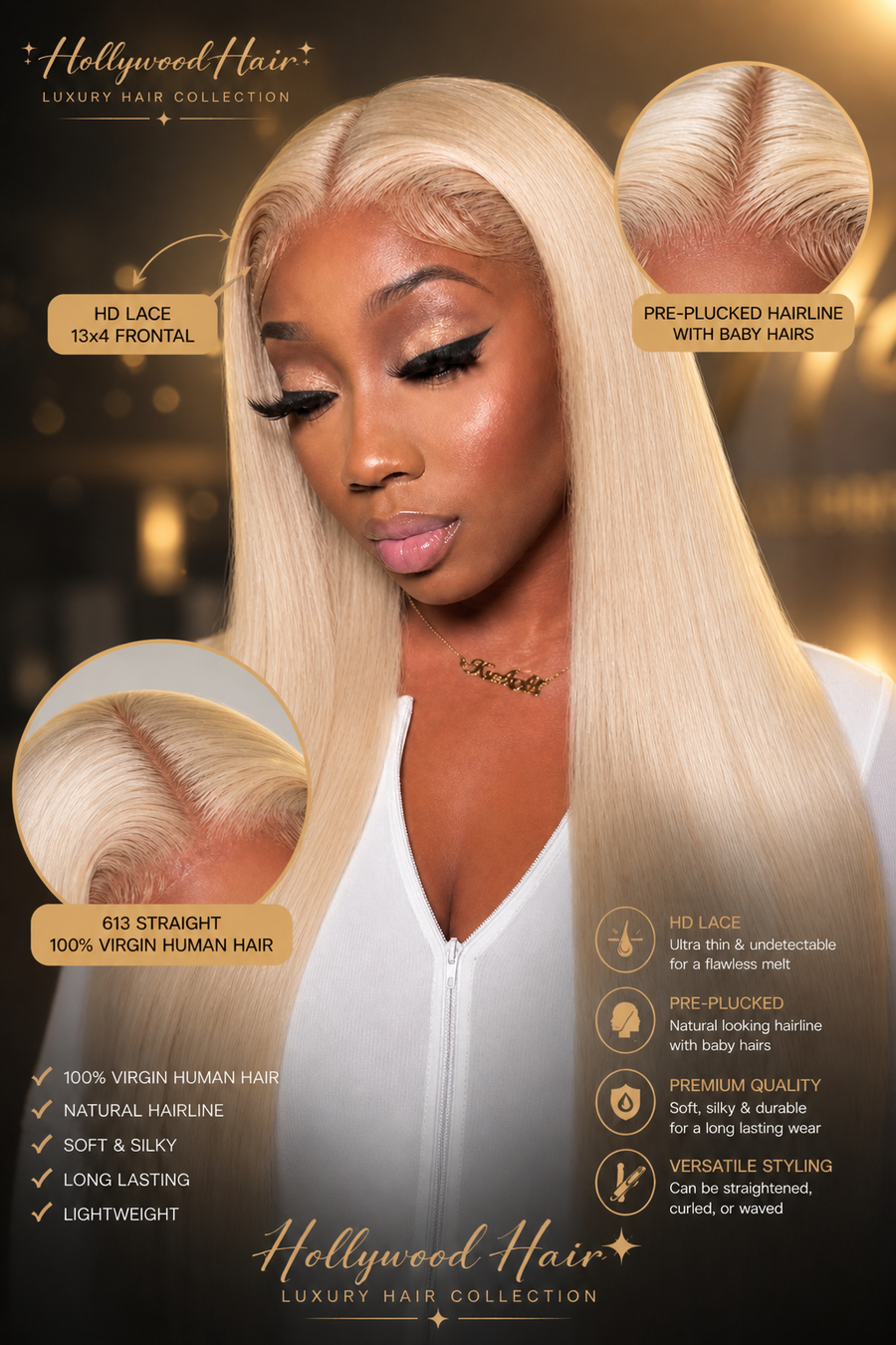 Platinum HD Lace 13X4 Blonde "STARLET" Straight Frontal-RAW Hair- Flawless Melt