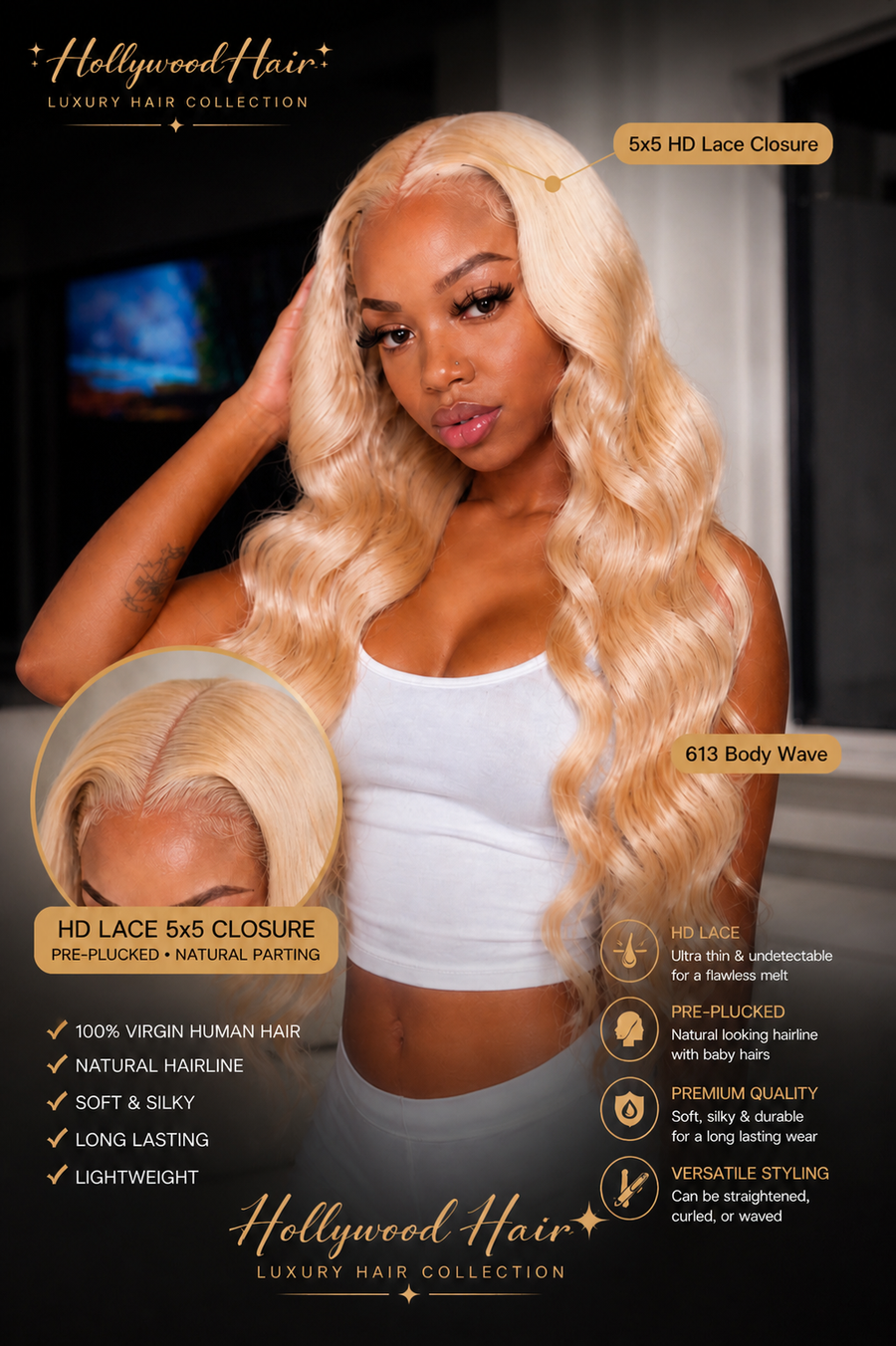 HD Lace 5x5 Blonde "Bombshell"  Body Wave Closure ~ Platinum Collection | 613 Soft Glam Waves
