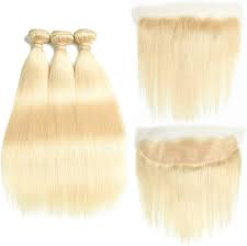 THREE BRAZILIAN BLONDE "STARLET" STRAIGHT WAVE BUNDLES + 13X4 HD 613 (BLONDE) FRONTAL