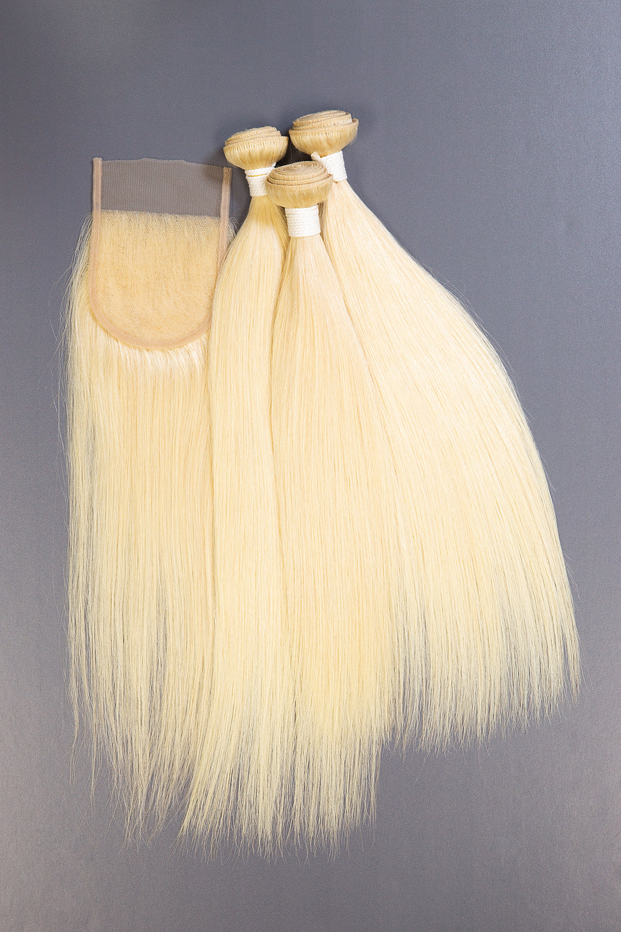 THREE BLONDE "STARLET" STRAIGHT WAVE  BUNDLES +5X5 HD LACE BLONDE CLOSURE